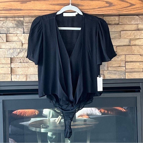 Astr Tops - NWT ASTR The Label Black Short Sleeve Sheer Bodysuit Size Small